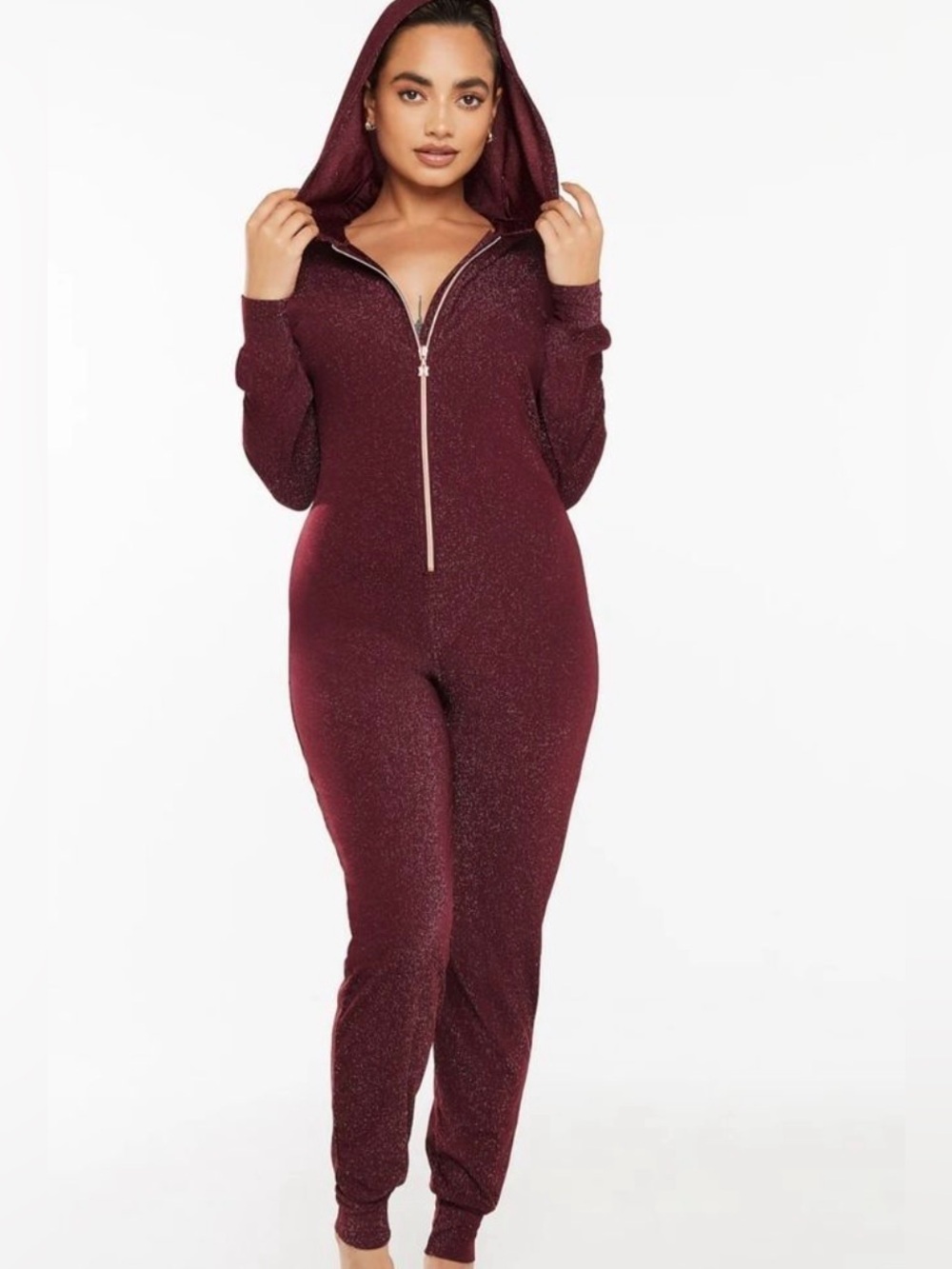SAVAGE X FENTY Sleep & Shine Hooded Jumper Maroon Red Oversize Stretch NEW Sz 1X